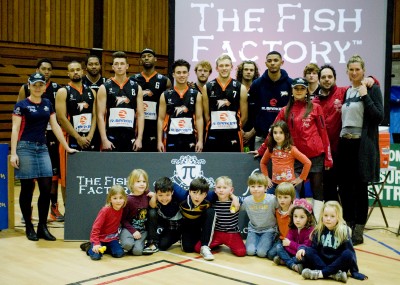 Worthing Thunder Basketball team with The Fish Factory PR team.